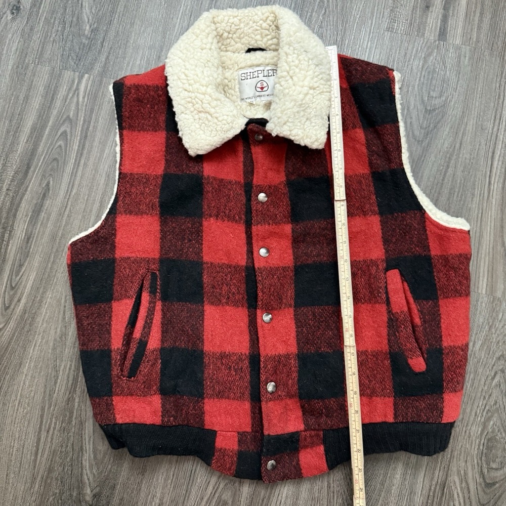 Shepherd Western Buffalo Plaid Vest Sherpa Lined Mens Medium Made In USA Vintage - Picture 6 of 9
